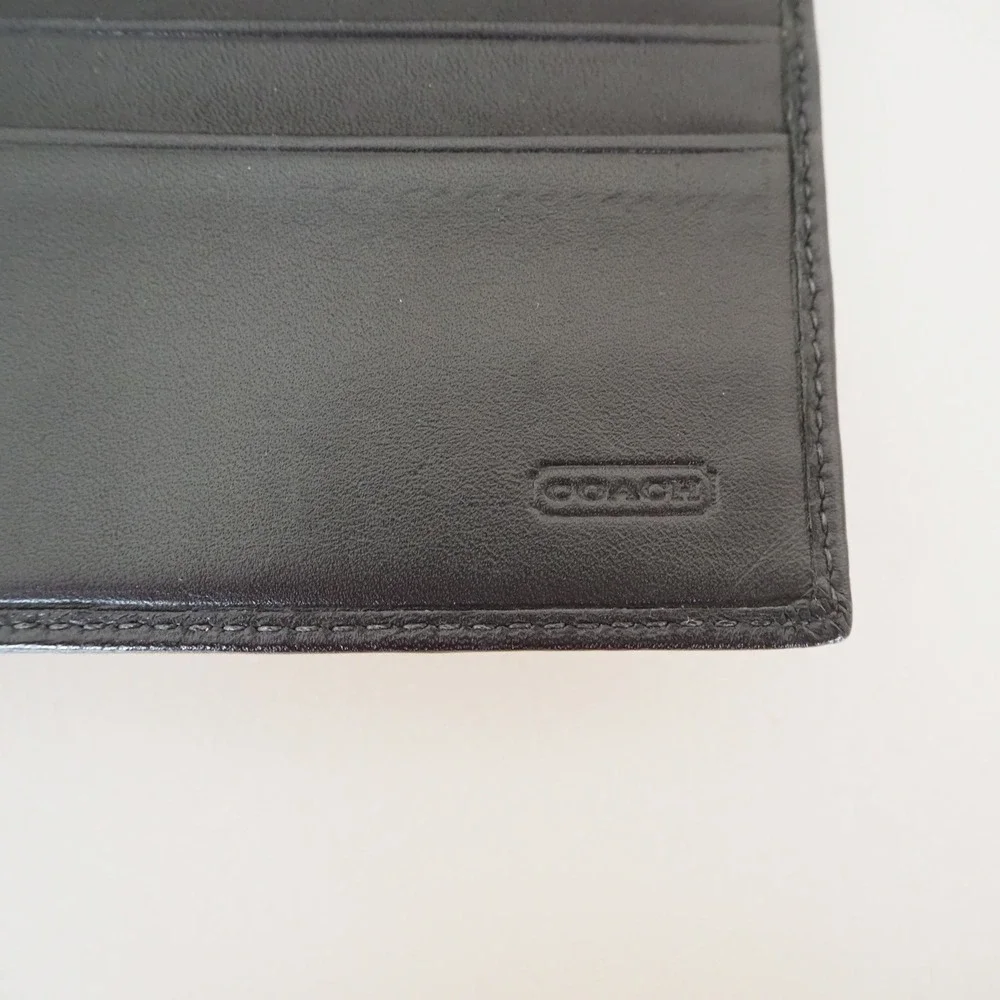 Coach Tri-Fold Wallet Women's‎ Black Signature Canvas Leather Trim Snap Closure